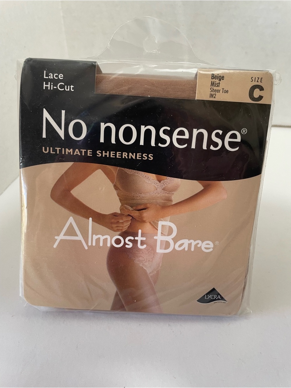 No Nonsense Almost Bare Lace Hi-Cut Pantyhose - Beige Mist, Size C, NIP